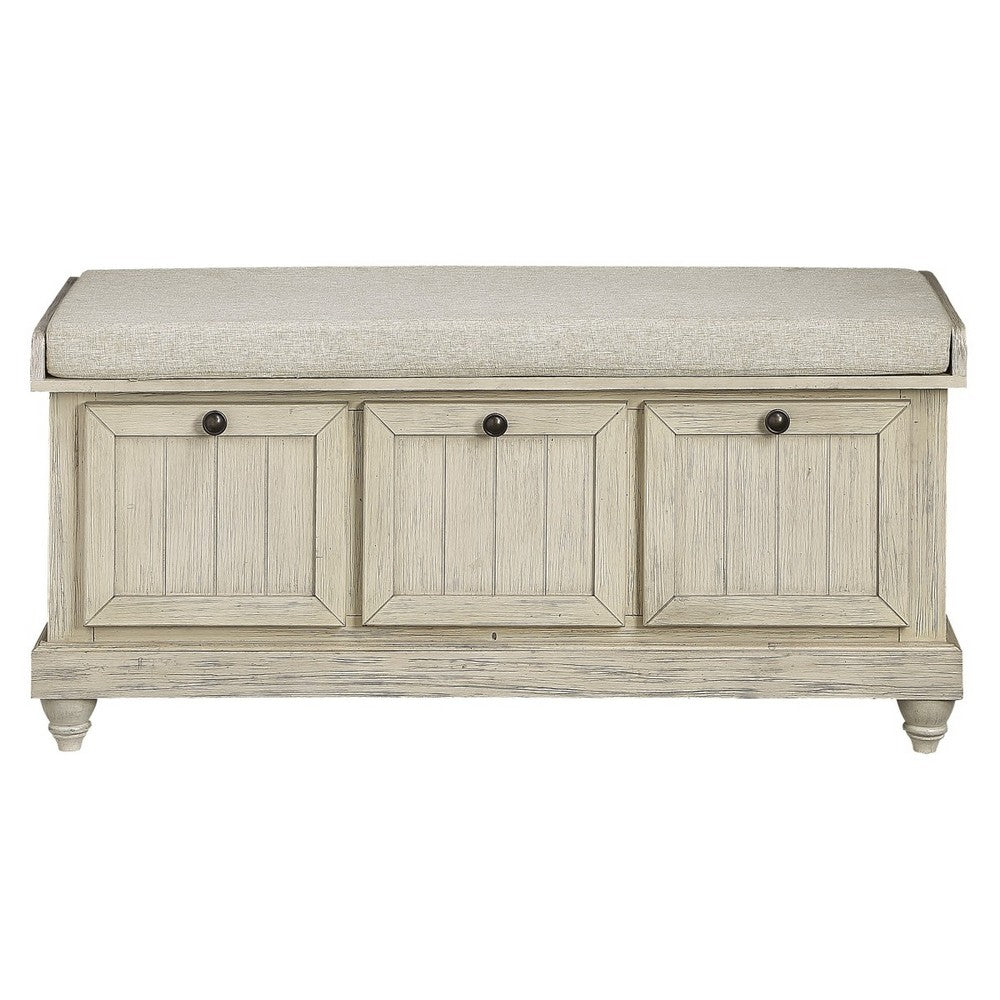 Benjara Wali 44 Inch Bench with Lift Top Storage, Cushioned Seat Antique White