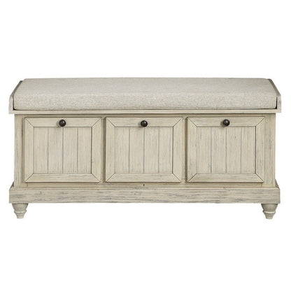 Benjara Wali 44 Inch Bench with Lift Top Storage, Cushioned Seat Antique White
