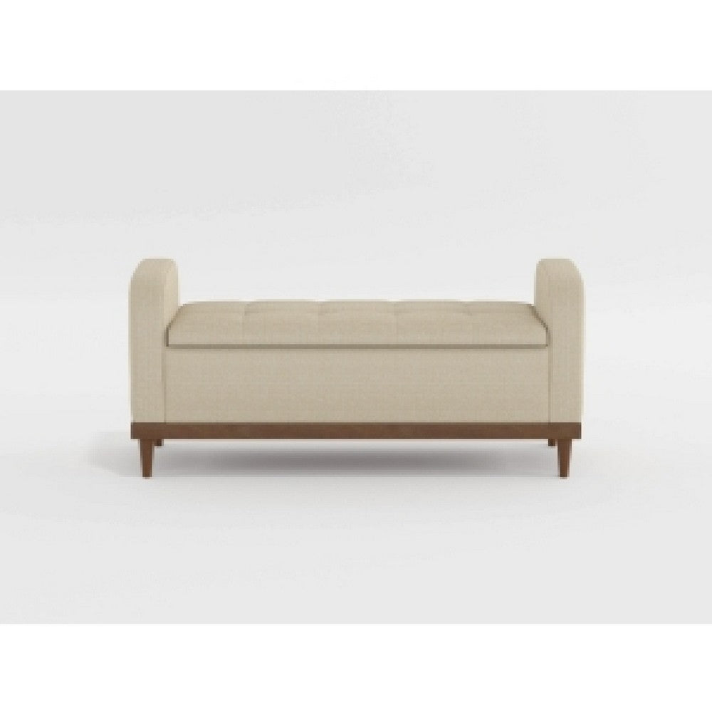 Benjara Bity Lift Top Storage Bench, Light Brown Textured Fabric, Wood 50 Inch