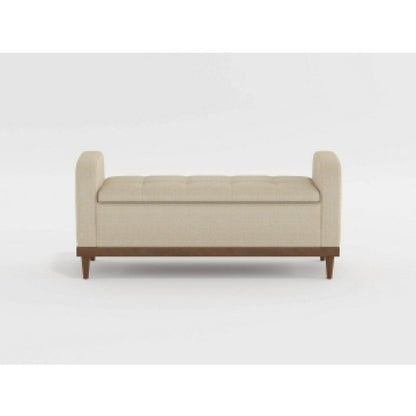 Benjara Bity Lift Top Storage Bench, Light Brown Textured Fabric, Wood 50 Inch