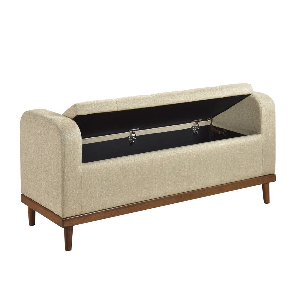 Benjara Bity Lift Top Storage Bench, Light Brown Textured Fabric, Wood 50 Inch