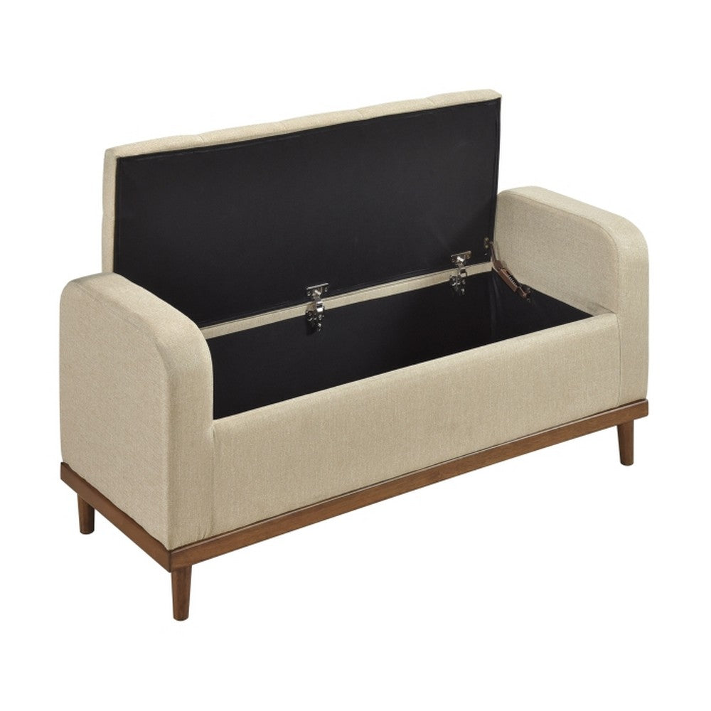 Benjara Bity Lift Top Storage Bench, Light Brown Textured Fabric, Wood 50 Inch