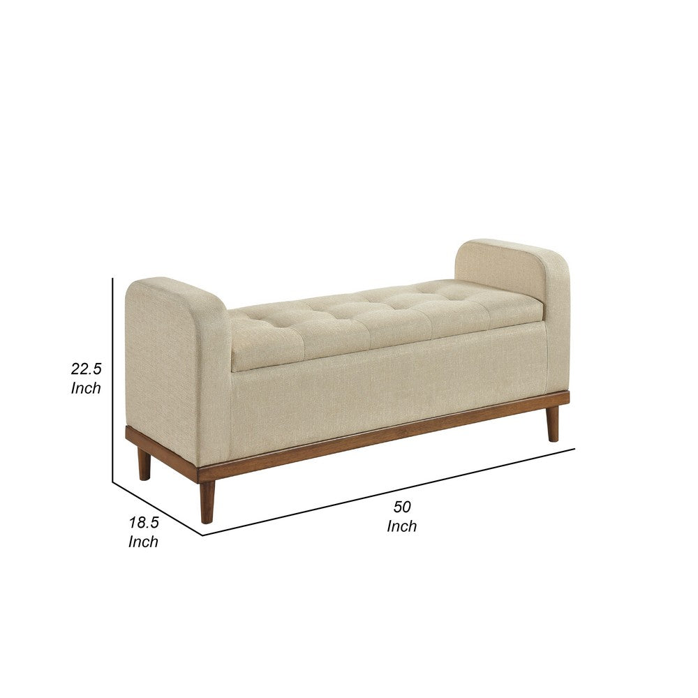Benjara Bity Lift Top Storage Bench, Light Brown Textured Fabric, Wood 50 Inch