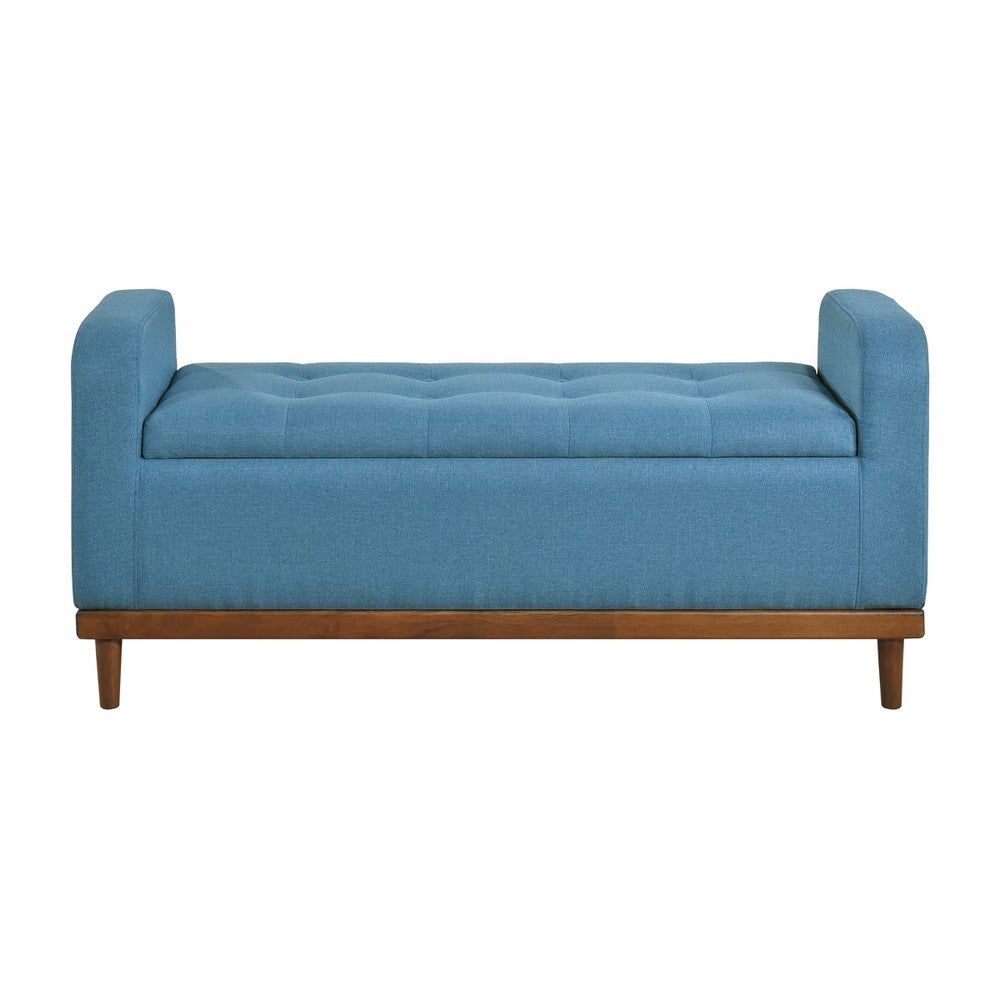 Benjara Bity Lift Top Storage Bench, Blue Textured Fabric, Wood Base, 50 Inch