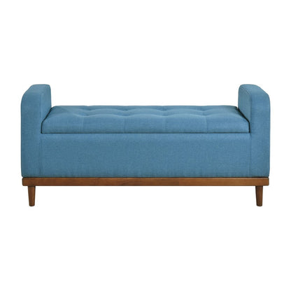 Benjara Bity Lift Top Storage Bench, Blue Textured Fabric, Wood Base, 50 Inch