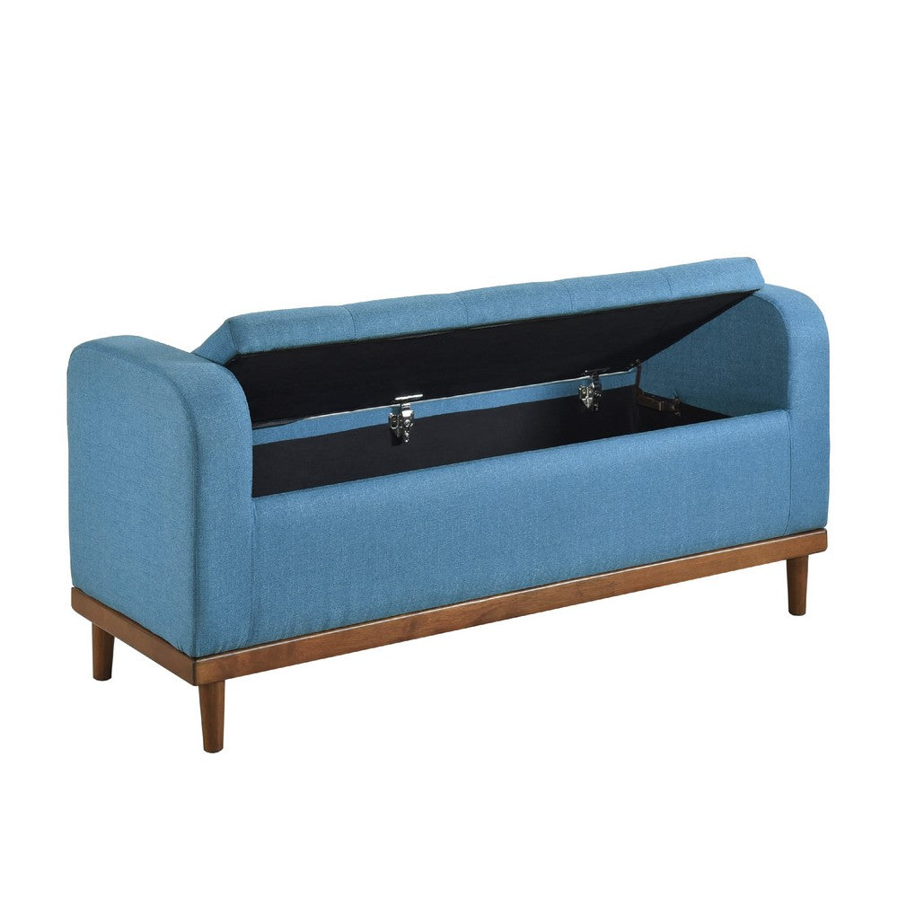 Benjara Bity Lift Top Storage Bench, Blue Textured Fabric, Wood Base, 50 Inch