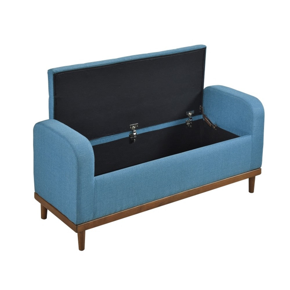 Benjara Bity Lift Top Storage Bench, Blue Textured Fabric, Wood Base, 50 Inch