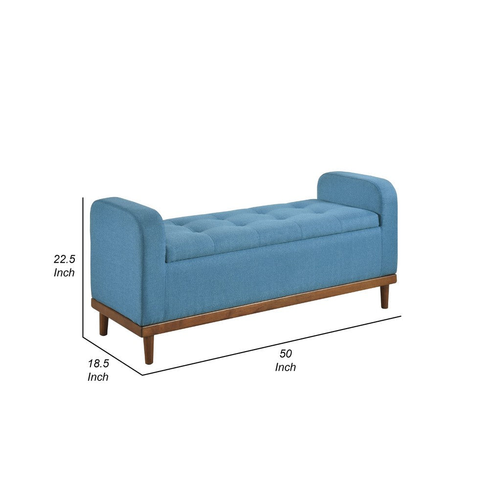 Benjara Bity Lift Top Storage Bench, Blue Textured Fabric, Wood Base, 50 Inch