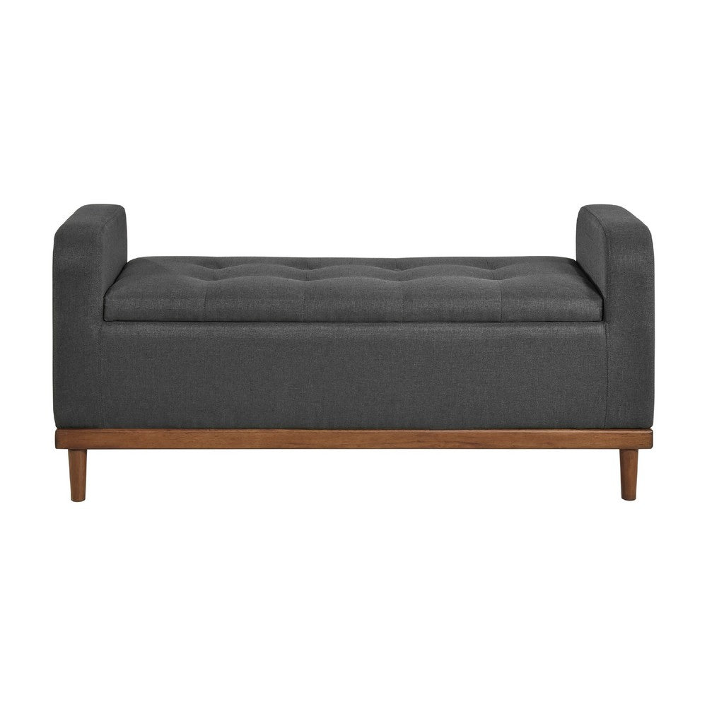 Benjara Bity Lift Top Storage Bench, Dark Gray Textured Fabric, Wood 50 Inch