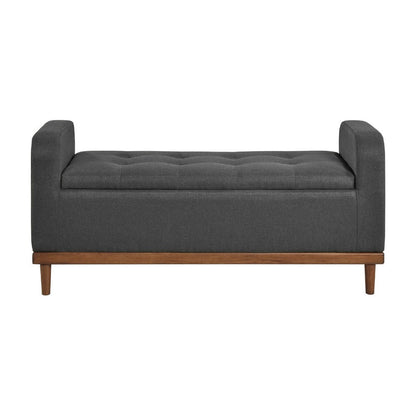 Benjara Bity Lift Top Storage Bench, Dark Gray Textured Fabric, Wood 50 Inch