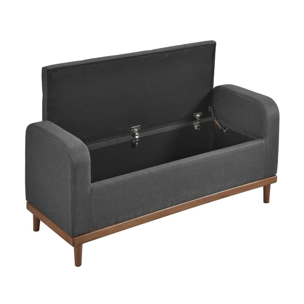 Benjara Bity Lift Top Storage Bench, Dark Gray Textured Fabric, Wood 50 Inch