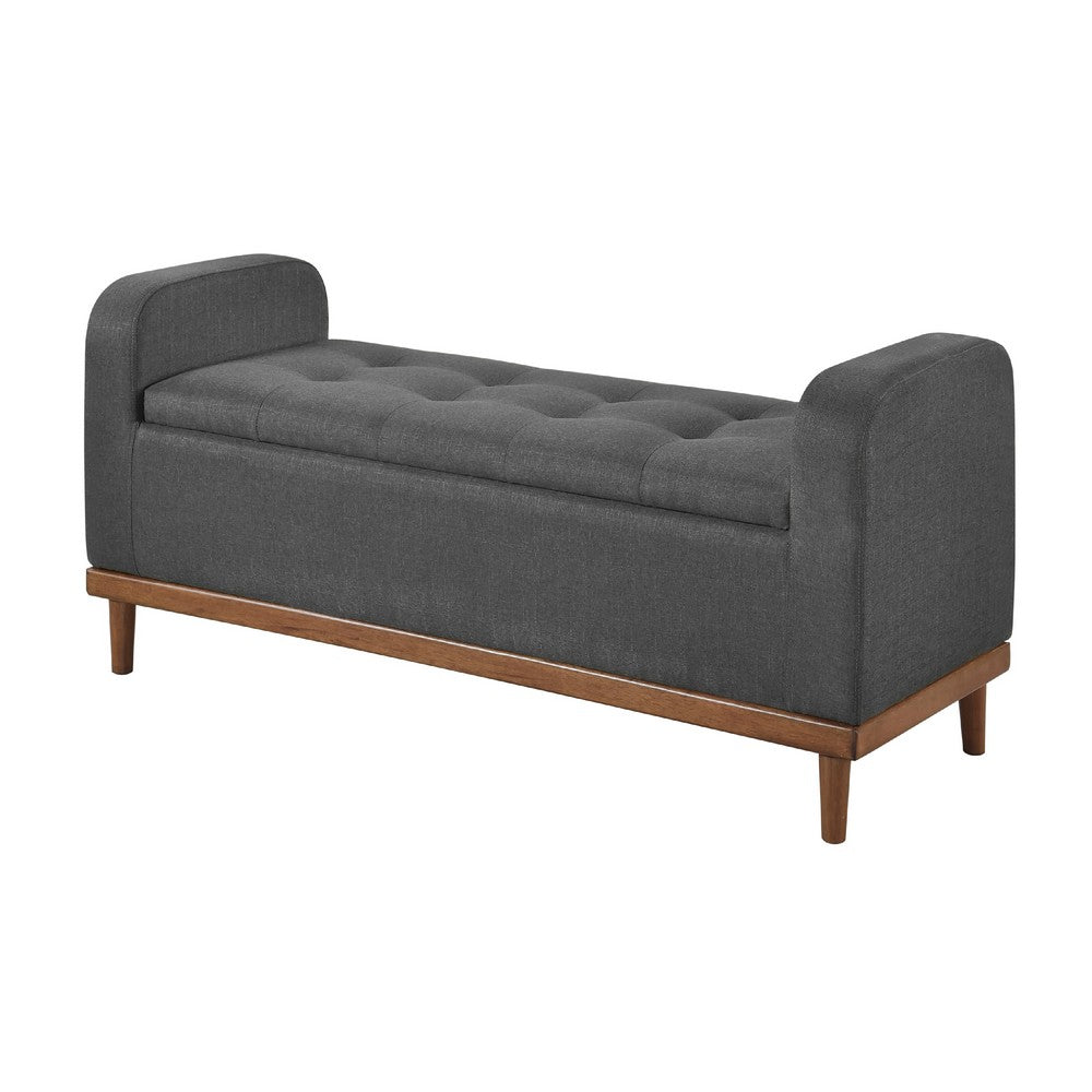 Benjara Bity Lift Top Storage Bench, Dark Gray Textured Fabric, Wood 50 Inch