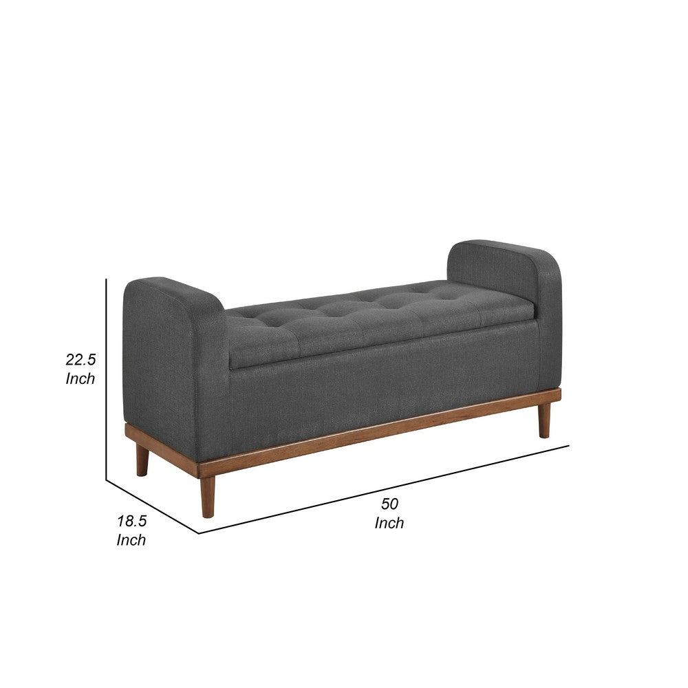 Benjara Bity Lift Top Storage Bench, Dark Gray Textured Fabric, Wood 50 Inch