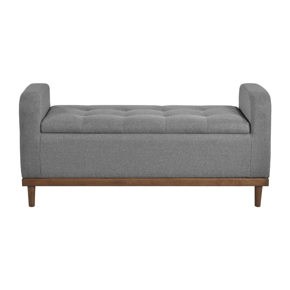 Benjara Bity Lift Top Storage Bench, Medium Gray Textured Fabric, Wood 50 Inch