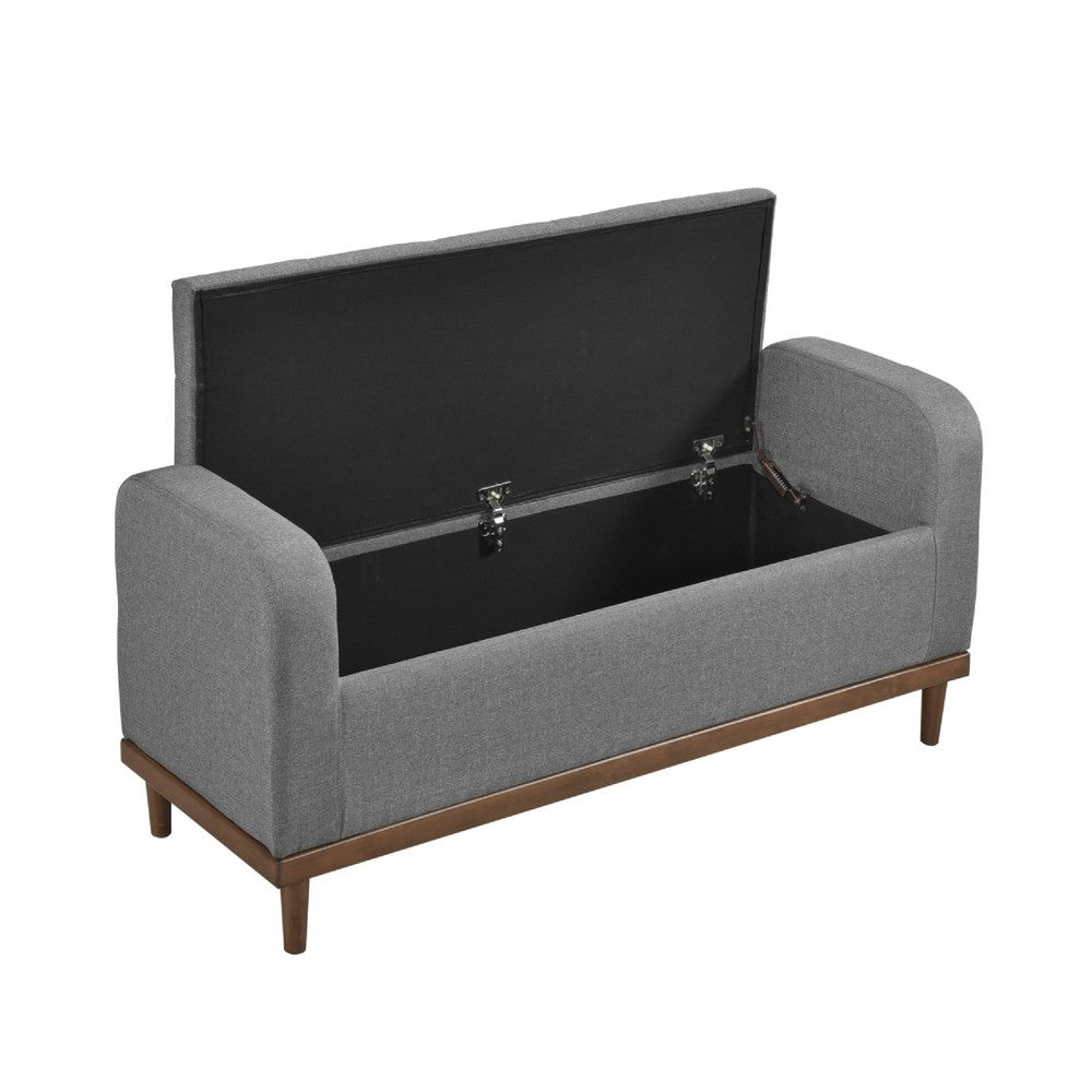 Benjara Bity Lift Top Storage Bench, Medium Gray Textured Fabric, Wood 50 Inch