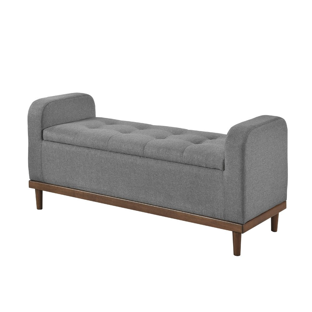 Benjara Bity Lift Top Storage Bench, Medium Gray Textured Fabric, Wood 50 Inch