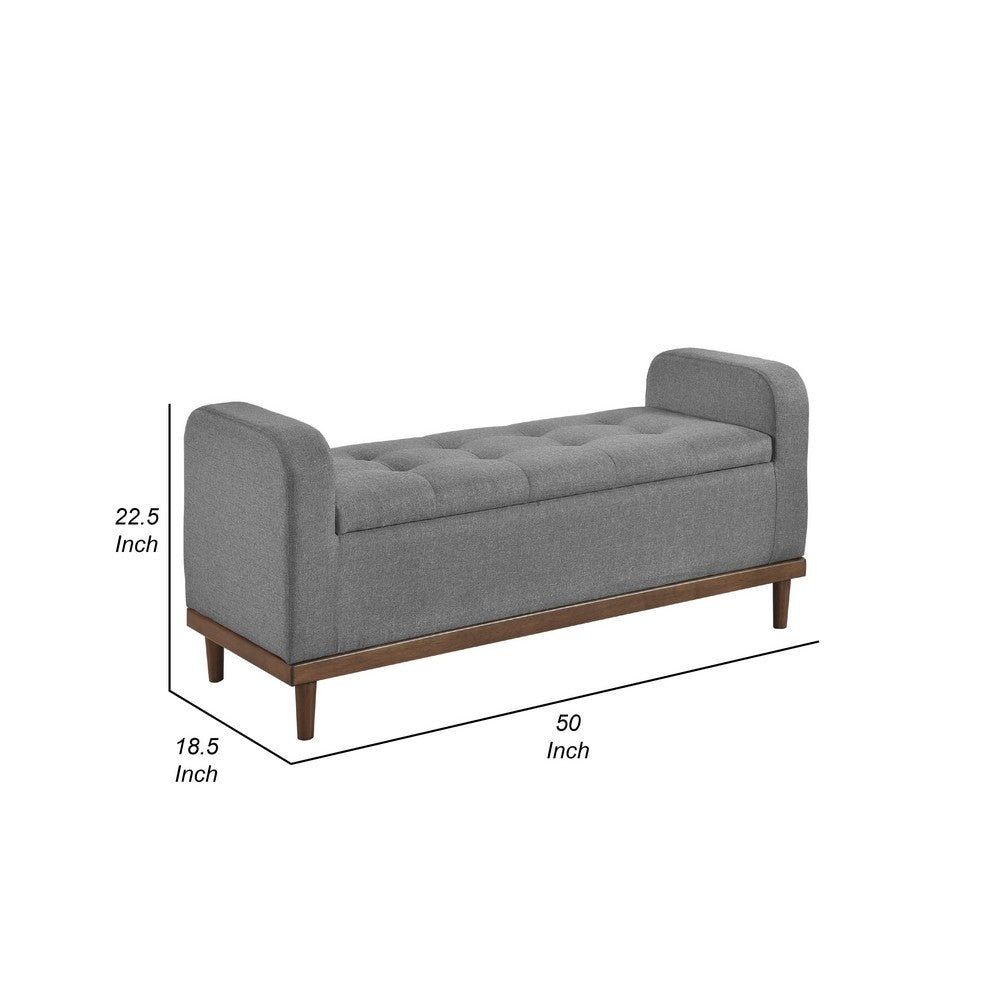 Benjara Bity Lift Top Storage Bench, Medium Gray Textured Fabric, Wood 50 Inch