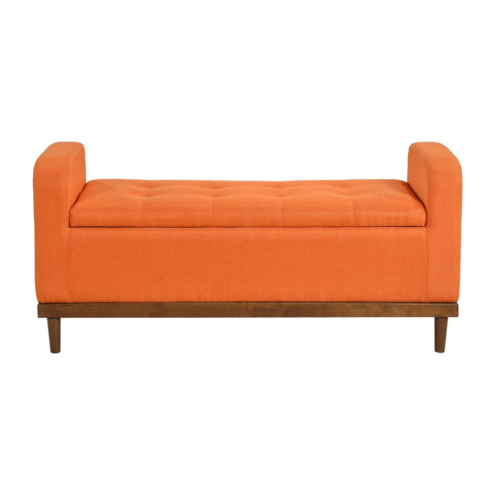 Benjara Bity Lift Top Storage Bench, Orange Textured Fabric, Wood Base 50 Inch