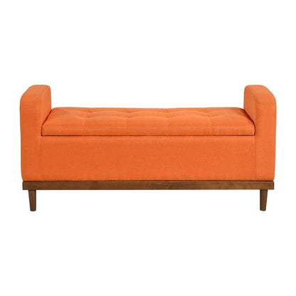 Benjara Bity Lift Top Storage Bench, Orange Textured Fabric, Wood Base 50 Inch