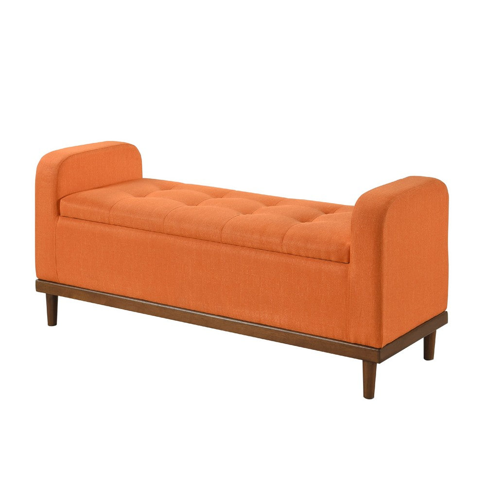 Benjara Bity Lift Top Storage Bench, Orange Textured Fabric, Wood Base 50 Inch