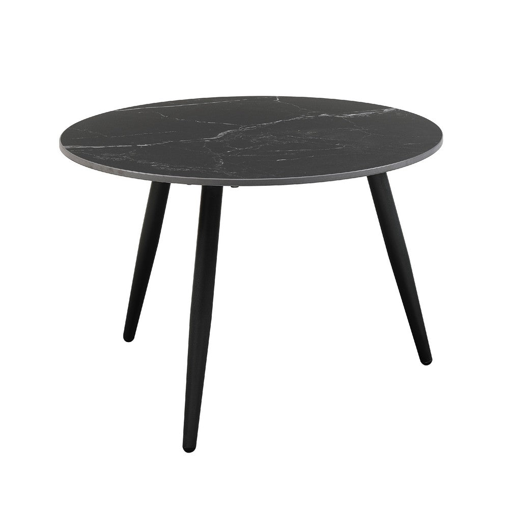 Benjara Lyra 3pc Occasional Coffee Table Set, Nesting Black Stone Top, Black