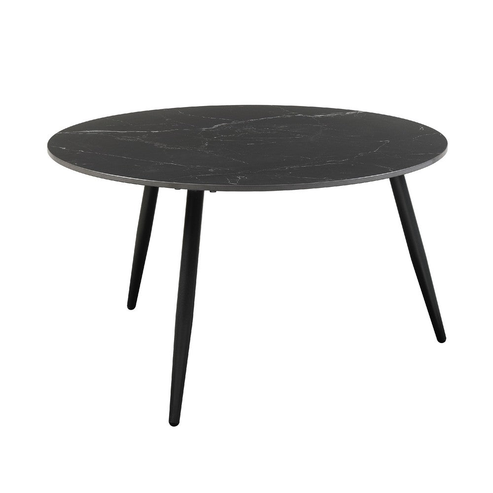 Benjara Lyra 3pc Occasional Coffee Table Set, Nesting Black Stone Top, Black