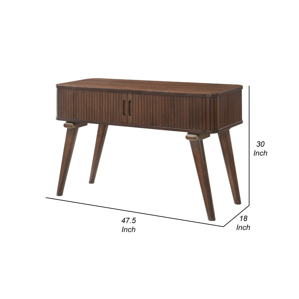 Benjara Manny Sofa Console Table, 2 Tambour Doors, Walnut Brown 48 Inch