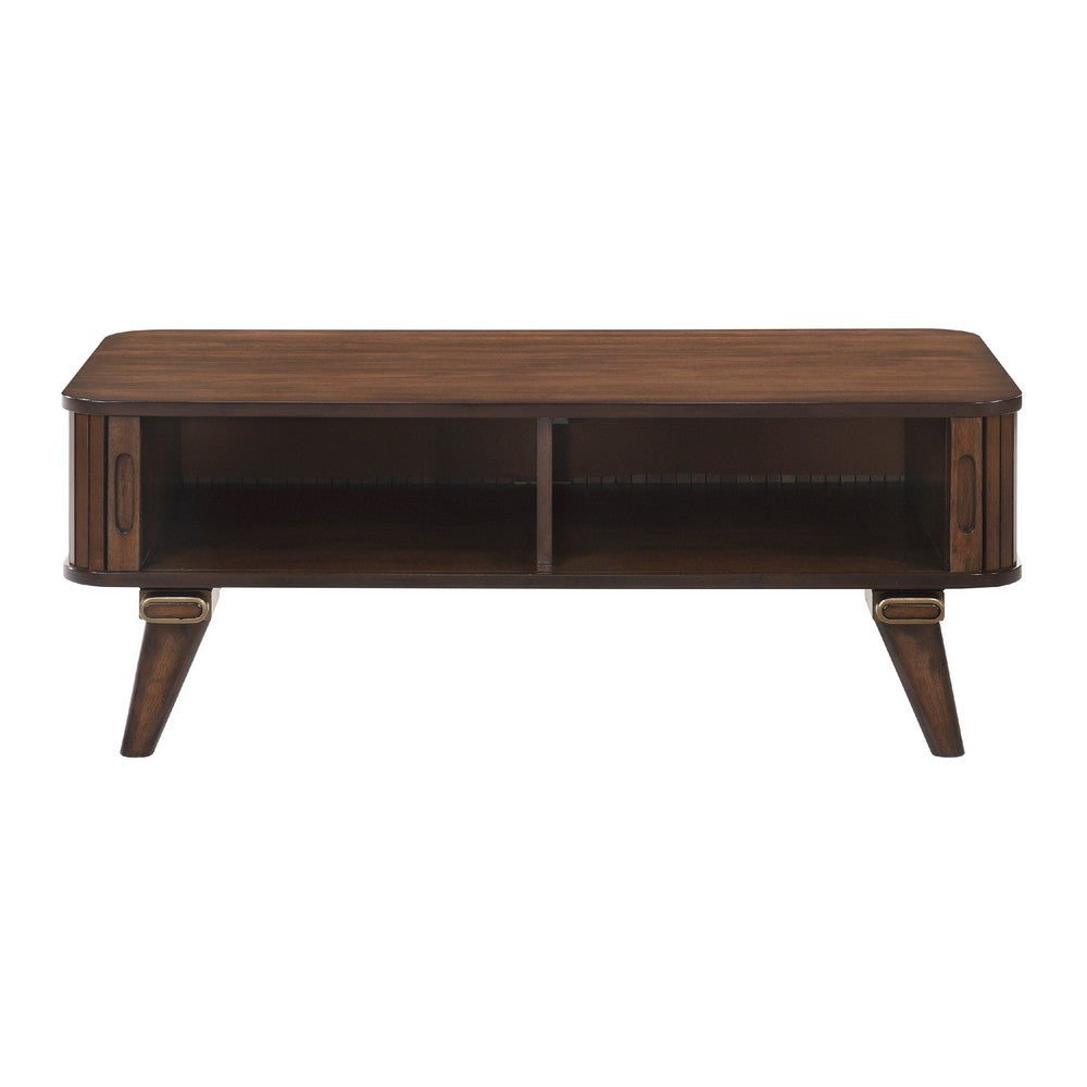 Benjara Manny Coffee Table, 2 Tambour Doors, A-Frame Walnut Brown 48 Inch