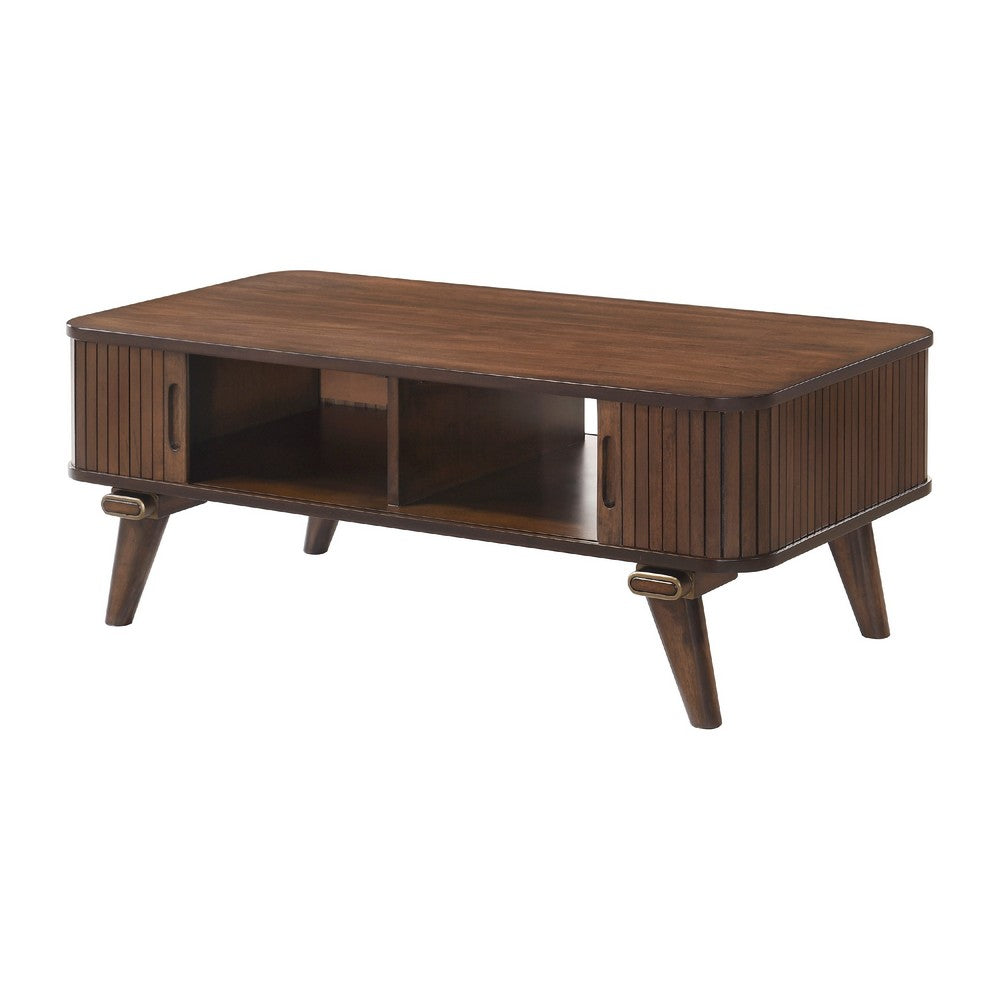 Benjara Manny Coffee Table, 2 Tambour Doors, A-Frame Walnut Brown 48 Inch