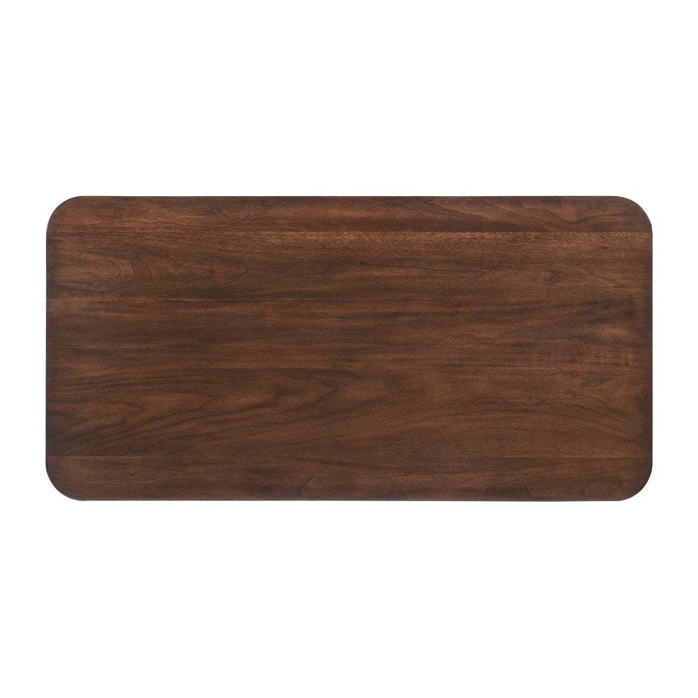 Benjara Manny Coffee Table, 2 Tambour Doors, A-Frame Walnut Brown 48 Inch