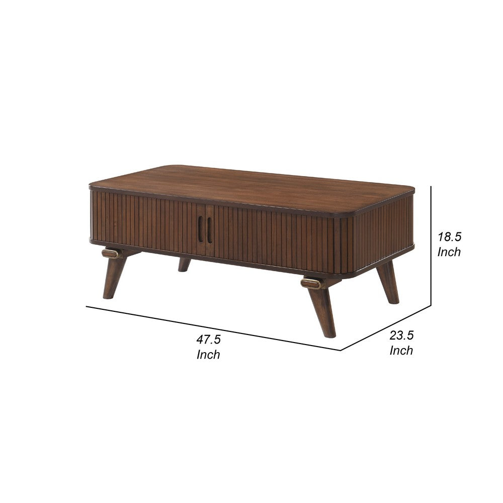 Benjara Manny Coffee Table, 2 Tambour Doors, A-Frame Walnut Brown 48 Inch