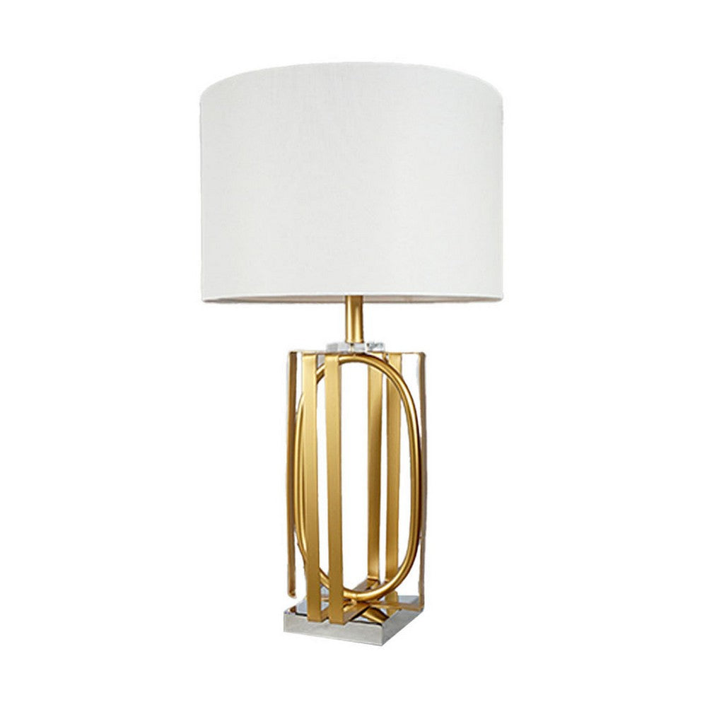 Benjara Limy 2pc Table Lamp Set, White Shade, Gold And Chrome Base, 29 Inch