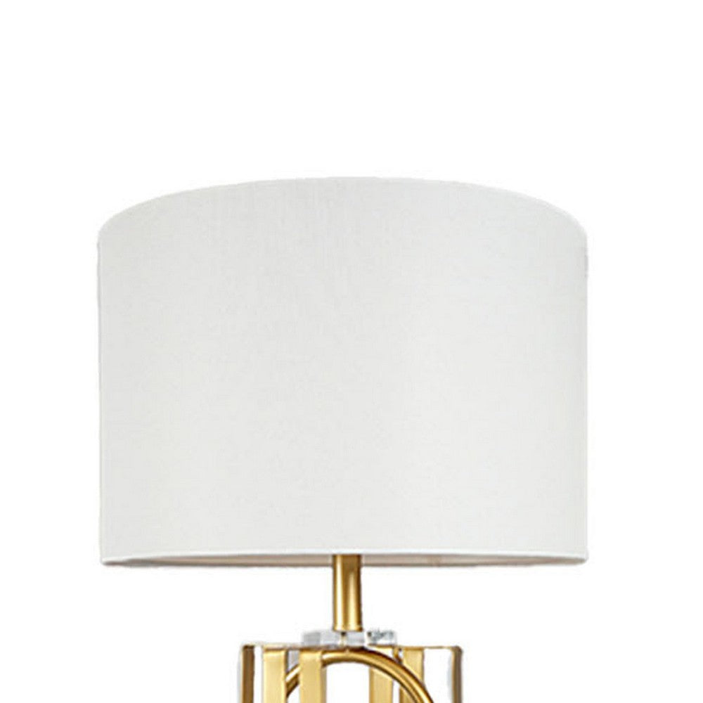 Benjara Limy 2pc Table Lamp Set, White Shade, Gold And Chrome Base, 29 Inch