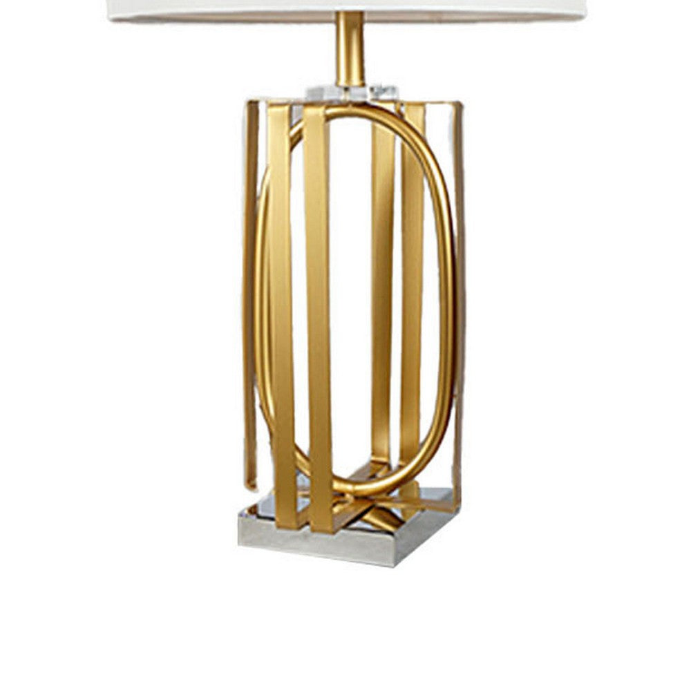 Benjara Limy 2pc Table Lamp Set, White Shade, Gold And Chrome Base, 29 Inch