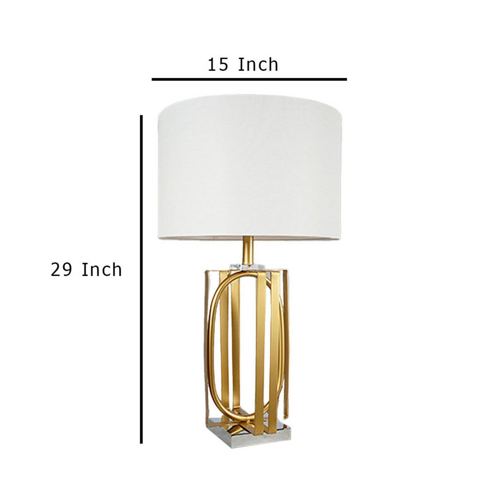 Benjara Limy 2pc Table Lamp Set, White Shade, Gold And Chrome Base, 29 Inch