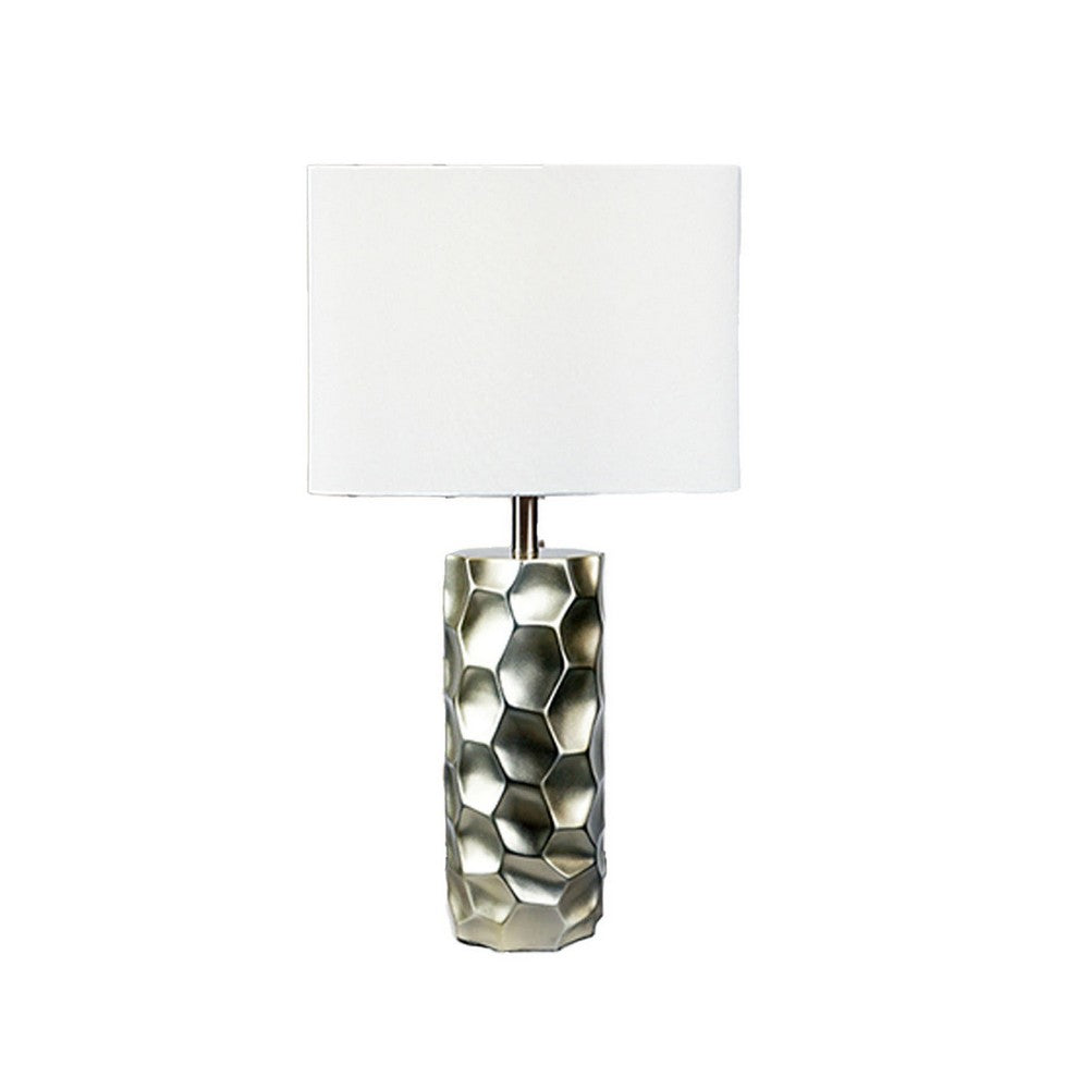 Benjara Limy 2pc Table Lamp Set, White Shade, Silver Resin Base, 29 Inch