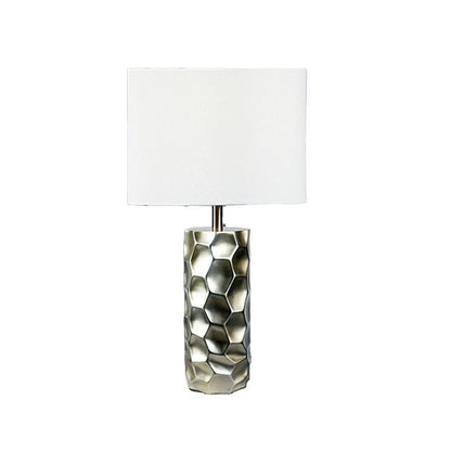 Benjara Limy 2pc Table Lamp Set, White Shade, Silver Resin Base, 29 Inch