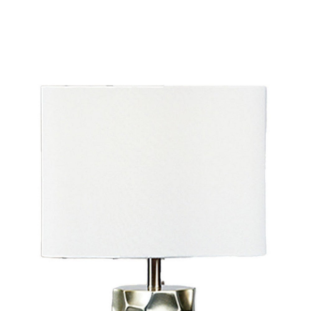 Benjara Limy 2pc Table Lamp Set, White Shade, Silver Resin Base, 29 Inch