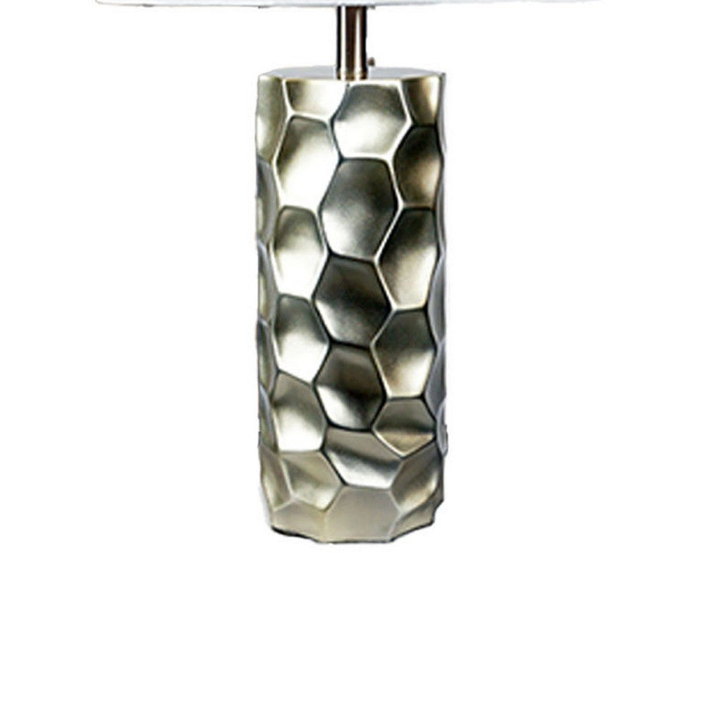 Benjara Limy 2pc Table Lamp Set, White Shade, Silver Resin Base, 29 Inch