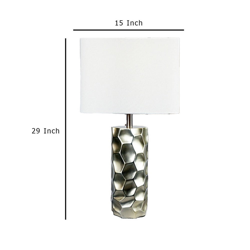 Benjara Limy 2pc Table Lamp Set, White Shade, Silver Resin Base, 29 Inch