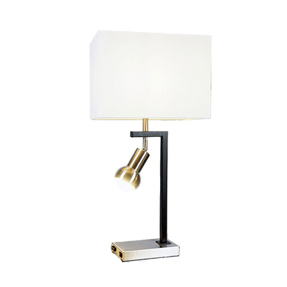 Benjara Limy 2pc Table Lamp Set, White Shade, Chrome And Black Frame, 29 Inch