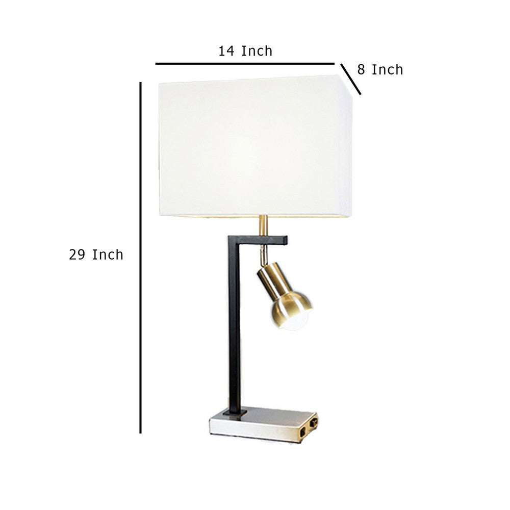 Benjara Limy 2pc Table Lamp Set, White Shade, Chrome And Black Frame, 29 Inch