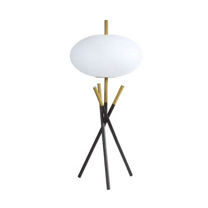 Benjara Azy Table Lamp, Frosted White Shade, Tripod Base, Black Gold, 30 Inch
