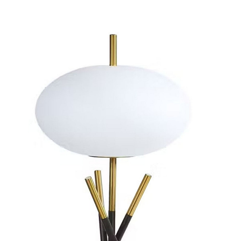 Benjara Azy Table Lamp, Frosted White Shade, Tripod Base, Black Gold, 30 Inch