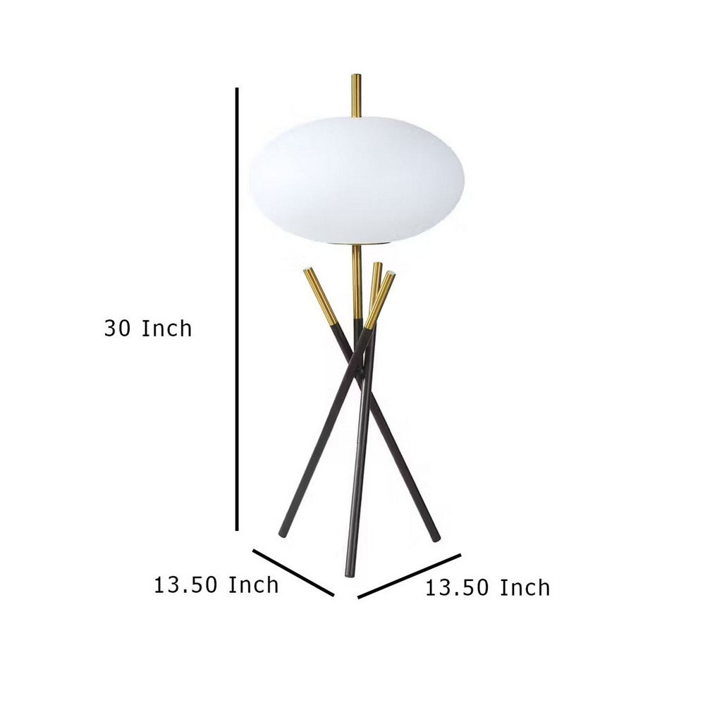 Benjara Azy Table Lamp, Frosted White Shade, Tripod Base, Black Gold, 30 Inch