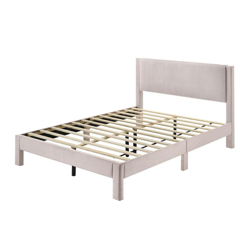 Benjara Cery Full Size Platform Bed, Pink Upholstery, Textured Headboard