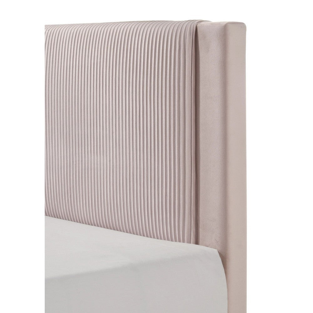 Benjara Cery Full Size Platform Bed, Pink Upholstery, Textured Headboard