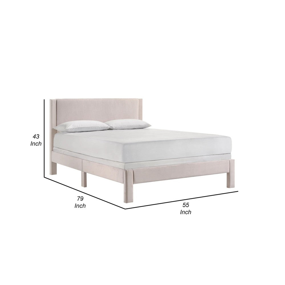 Benjara Cery Full Size Platform Bed, Pink Upholstery, Textured Headboard