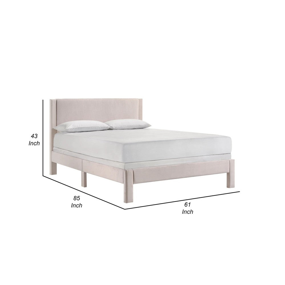 Benjara Cery Queen Size Platform Bed, Pink Upholstery, Textured Headboard