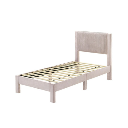 Benjara Cery Twin Size Platform Bed, Pink Upholstery, Textured Headboard